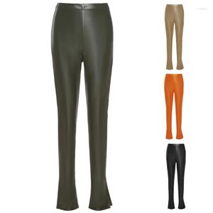 Pantalons pour femmes Femmes Sexy Faux Cuir Taille haute Leggings Couleur unie Crayon fendu sur le côté 10CE