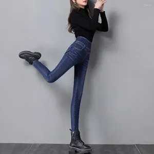 Dames broek vrouwen skinny jeans elastische hoge taille sexy rek vaste kleur multi-pockets slanke fit dames potlood lange broeken dames