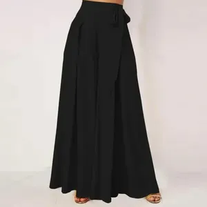 Pantalon Femme Femmes Jupe Jambe Large À Lacets Bow Taille Haute A-Big Hem Pleine Longueur Casual Dance Performance Culottes Pantalons Longs