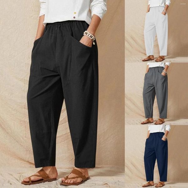 Pantalons pour femmes, couleur unie, poches décontractées, ceinture élastique, taille large, Leggings à carreaux, robe de travail extensible