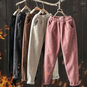 Pantalons pour femmes Femmes Couleur Solide Taille élastique Baggy Pantalones chauds Basiques épais Vêtements de neige Harem Pantalon d'hiver Plus Velours Casual Corduroy