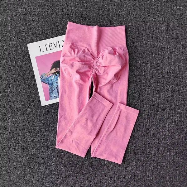 Pantalones de mujer Mujeres Deportes Sin costuras Pink Leggings Rose High Elástico Fitness Yoga