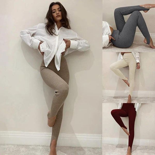 Pantalones para mujer Mujeres Deportes Yoga Leggings Paso Pie Alto Cintura Casual Raya Color Sólido Pantimedias Aparecen Fino Fitness Baile