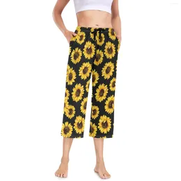 Pantalon féminin Femmes Sleep Bottoms Bottoms Lignet Automne Home Cauvre Cauvre Sumflower Imprimé pyjamas Femme