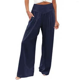 Dames broek vrouwen zomer hoge taille katoenen linnen palazzo wide been lange broek broek jurk voor zakelijk casual rekbaar