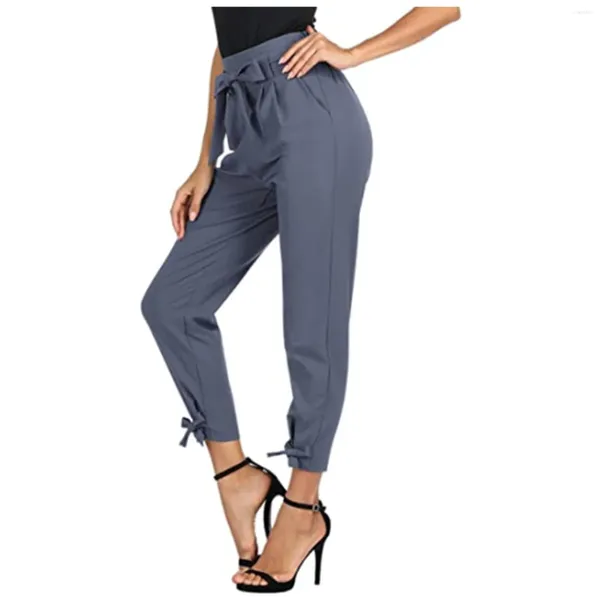 Pantalon féminin Femmes Summer Couleur solide Harem avec ceinture de taille Bowtie Pantalon pour femmes Vêtements de mode décontractés Streetwear