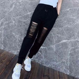 Damesbroeken Dames Zomer Trendy Hol Helder Zijde Casual Street chic Harem Vrouwelijk Zwart Los Sport Joggers Joggingbroek Y2K Pantalones