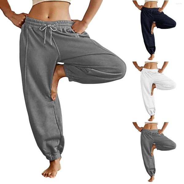 Pantalones de mujer Pantalones de chándal para mujer Pantalones de yoga de cintura alta elásticos Pantalones de jogging con cordón Pantalones de correr sueltos casuales Fitness Entrenamiento para correr