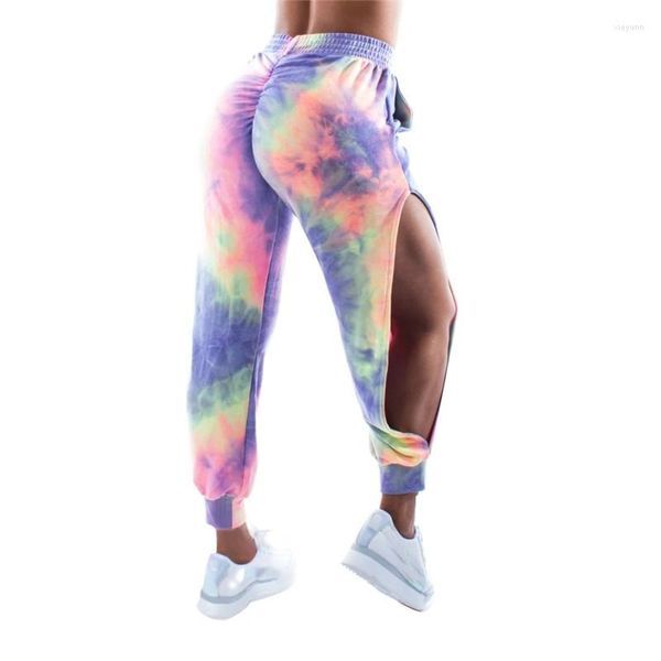 Pantalons pour femmes femmes cravate-teinture fendu Comuflage taille haute Leggings élastiques Long été pantalons décontractés mode Hip Hop Streetwear