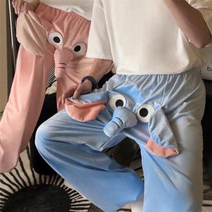 Damesbroeken Damesbroeken Gezellige winterolifant Cartoon pyjama voor koppels Dikke pluche warme nachtkleding met elastiek Lang