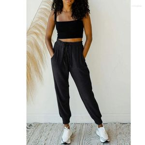 Pantalones de mujer Pantalones de mujer Waffle Check Casual Moda Suelta Sólido Largo Elástico Cintura Rectos Rayas Pantalones Pantalon