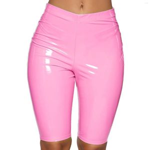 Pantalons pour femmes Femmes Wet Look Short en cuir verni Dames Brillant Taille haute Longueur au genou Court Couleur unie Leggings Clubwear