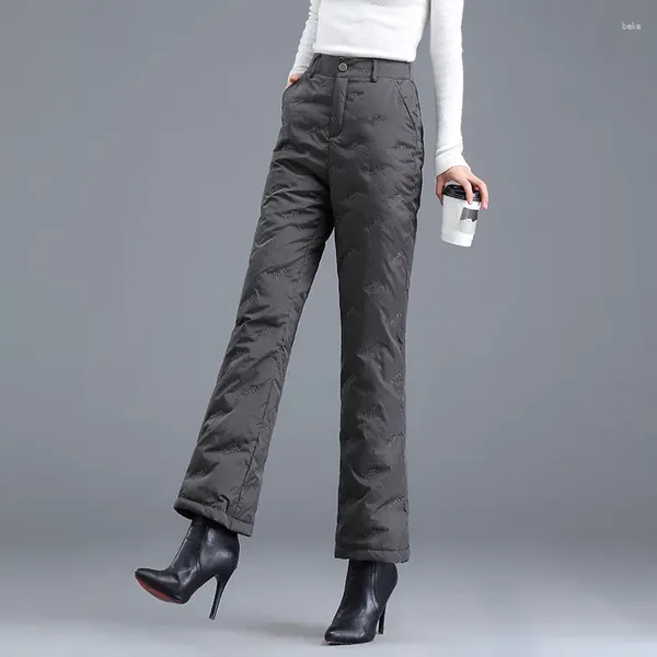 Pantalon Femme Femmes Blanc Canard Down Haute Qualité Épaissir Très Chaud Vêtements De Neige Minceur Mode D'hiver Imprimé Pantalon Évasé Plus Taille