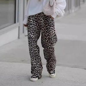 Pantalon féminin Femmes Wide-Leg Leopard Imprimé large jambe large pour le pantalon de taille élastique de la hauteur moyenne
