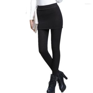 Pantalones de mujer invierno polar grueso cálido vino negro falso pantalón de dos piezas falda señora flaco terciopelo Leggings Pantalones