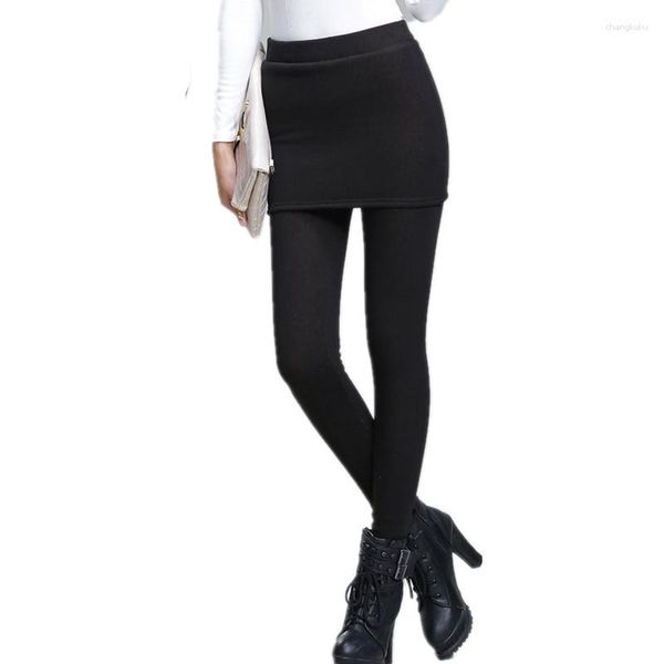 Pantalon femme hiver polaire épais chaud vin noir faux deux pièces pantalon jupe dame maigre velours Leggings pantalon
