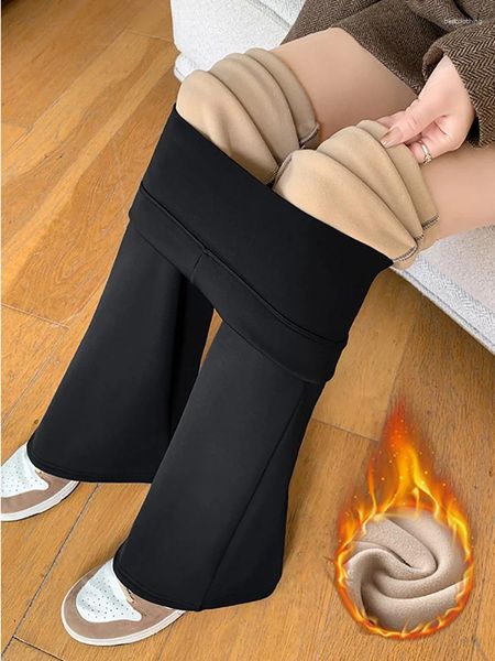 Pantalones para mujer Mujeres Invierno Fleece Espesar Pantalón acampanado Alto Qiality Cálido Flaco Sexy Leggings Elástico Cashmere Medias Mujer Pantalones