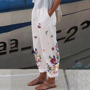 Pantalon féminin Femmes avec des poches hautes coton floral coton lâche long harem droit pour pantalon de plage pantalon femme