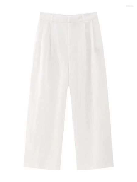 Pantalon femme femmes 2023 été taille haute dos fermeture éclair mode blanc droit longue dames décontracté lin mélange solide pantalon costume