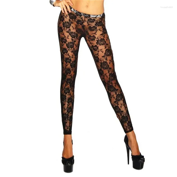 Pantalones para mujeres para mujeres Vina de rosa negra Sheer Stroma Floral Leggings Lápiz apretado