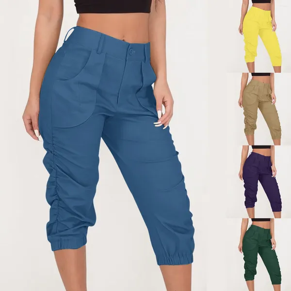 Pantalon Cargo pour femme, avec poche, taille haute, bas de Jogging, couleur unie, sac en papier pour loisirs d'été