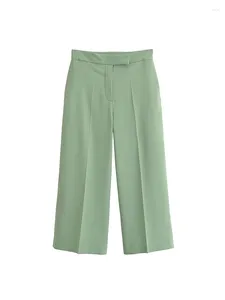 Pantalones para mujer para mujer casual cintura alta primavera verano verde suelto pierna ancha hembra 2024 pantalones sólidos