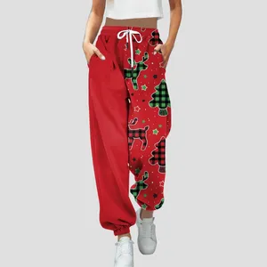 Pantalons pour femmes Femmes Casual avec poches Dames Lâche Noël imprimé taille haute élastique à lacets yoga pour femme vêtements d'été