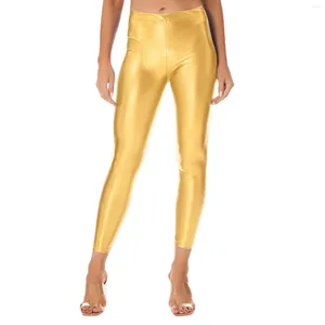 Pantalon Femme Femmes Faux Cuir Leggings Brillant Métallisé Taille Moyenne Élastique Crayon Maigre Pour Discothèque Pole Dance Performance Pantalon