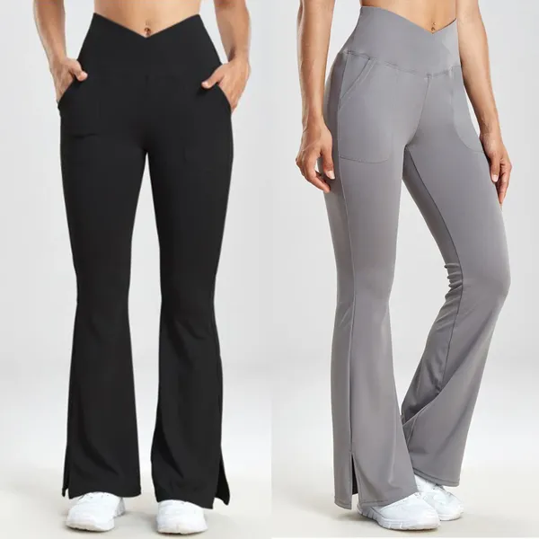 Pantalon femme Fitness sport Yoga polaire nu serré danse jambe large avec hanches surélevées pantalon évasé décontracté Ropa Mujer