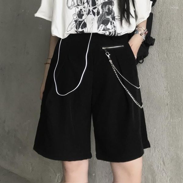 Pantalones de mujer, pantalones cortos de traje gótico para mujer, ropa de tendencia de moda de verano coreana 2023, pantalones cortos para chicas adolescentes con cadena, ropa de calle Harajuku