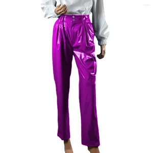 Pantalon Femme Femme Taille Haute Vinyle PVC Cuir Crayon Mode Streetwear Bureau Dame Couleur Solide Droite Look Humide Pantalon