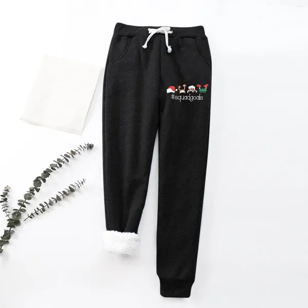 Pantalones para mujer Tallas grandes Casual Fleece Warmwinter Navidad Impreso Bolsillo Cintura elástica Lace Up Leggings Deportes