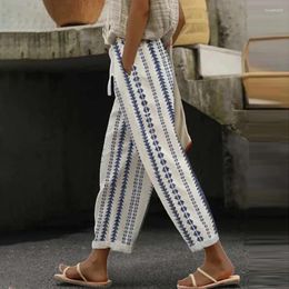 Pantalones de mujer para mujer Alto arte retro estampado geométrico de encaje suelto lino casual
