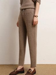 Pantalon en laine pour femme, doux, confortable, taille haute, tricoté, épais, élastique, fin, automne et hiver