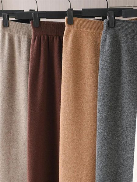 Pantalones de mujer Pantalones de chándal gruesos de lana Moda Otoño Invierno Cintura alta Pierna ancha suelta Casual Elástico recto