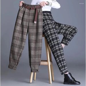 Pantalon Femme Laine Plaid Harem Femmes Automne Hiver Épais Lâche Laine Pantalon Coréen Taille Haute Radis Pantalons Femme Cheville Longueur Pantalon