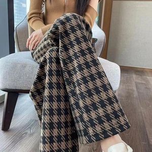 Pantalon femme laine jambe large pour les femmes en automne hiver taille haute ample couleur café Plaid décontracté poches droites