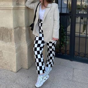 Pantalon Femme XEASY 2023 Été Femmes Vintage Noir Blanc Plaid Femelle Mode Slim Streetwear Taille Haute Casual Chic Pantalon