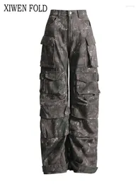 Pantalones para mujeres Xiwen 2024 Contraste de verano Posque de bolsillo de bolsillo Highwaist Street Design Vintage Fashion Design XF1921