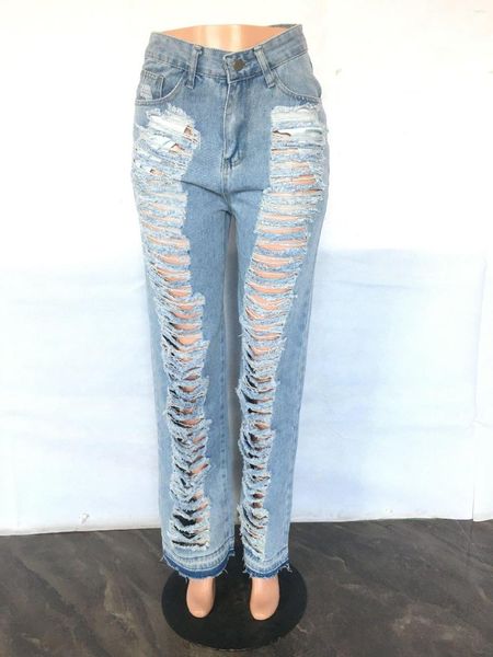 Pantalon femme XJBAXXY 2023 rue Hipster Sexy fille mode tout assorti coupe ajustée Micro élastique trou légèrement évasé jean