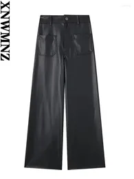 XNWMNZ Mode 2024 Kunstleer PU Vrouwen Vintage Hoge Taille Rits Naadloze Zoom Veelzijdige Vrouwelijke Broek