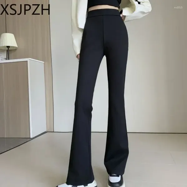 Pantalon femme Xsjpzh Show Tempérament 2023 Automne Hiver Dame Brocade Coton Longue Jambe Décontracté Mode Pantalon Évasé