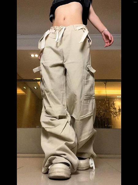 Pantalon féminin Y2K American Style Retro Street Cargo Multi-Pocket Washed Sautpheurs Man Harajuku Fashion Loose Wide jambe Wide Jame