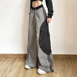 Damesbroek Y2K Baggy Cargo Dames Streetwear Elastische hoge taille Joggingbroek Harajuku Hip Hop Rechte Wijde Pijpen Grijs