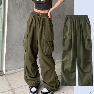 Pantalon femme Y2k Baggy vert Cargo pour femmes poches cordon taille haute pantalons de survêtement Hip Hop salopette rétro pantalon