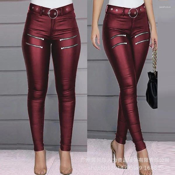 Pantaloni da donna Y2K Pantaloni neri Pelle PU Donna Matita skinny sexy Tasche a vita alta Cerniera aderente