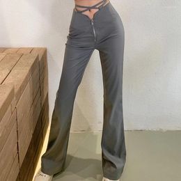 Pantalon pour femmes Y2K Cut Cut Fashion Fashion Slim Full Longueur Full Longueur Corée à lacets Zipper Casual High Taist Solid Street