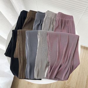 Pantalon femme Y2K vêtements plissé décontracté maigre Baggy Beige été glace soie droite taille haute pantalon Style coréen 2023