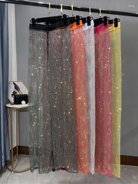 Pantalones para mujer Y2k Festival Sheer Mesh Diamonds Long para mujeres 2023 Night Club Party Cintura elástica Glitter Rhinestone Pant