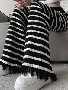 Pantalon féminin y2k coréen lâche élastique haute taille streetwear harajuku tricot à bande rayée à rayures vintage gothique gothique pantalon